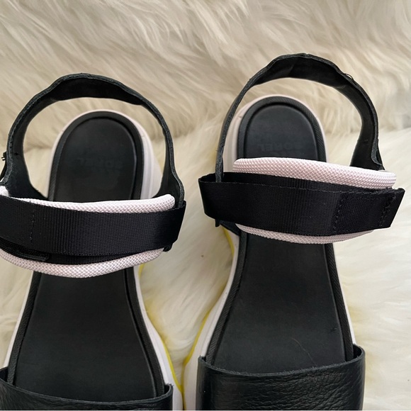 Sorel Kinetic Impact Y-Strap High Wedge Sandals Women's Sz 9.5 Green & Black - Picture 7 of 13